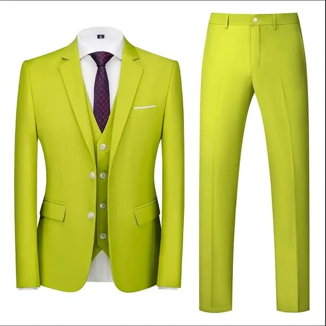MenS Slim Fit 3 Piece Suit Two Button Jacket Vest and Pants for Formal Or Business Party Set