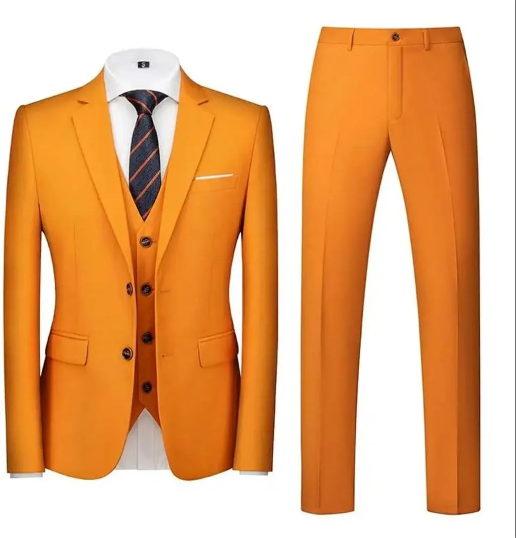 MenS Slim Fit 3 Piece Suit Two Button Jacket Vest and Pants for Formal Or Business Party Set