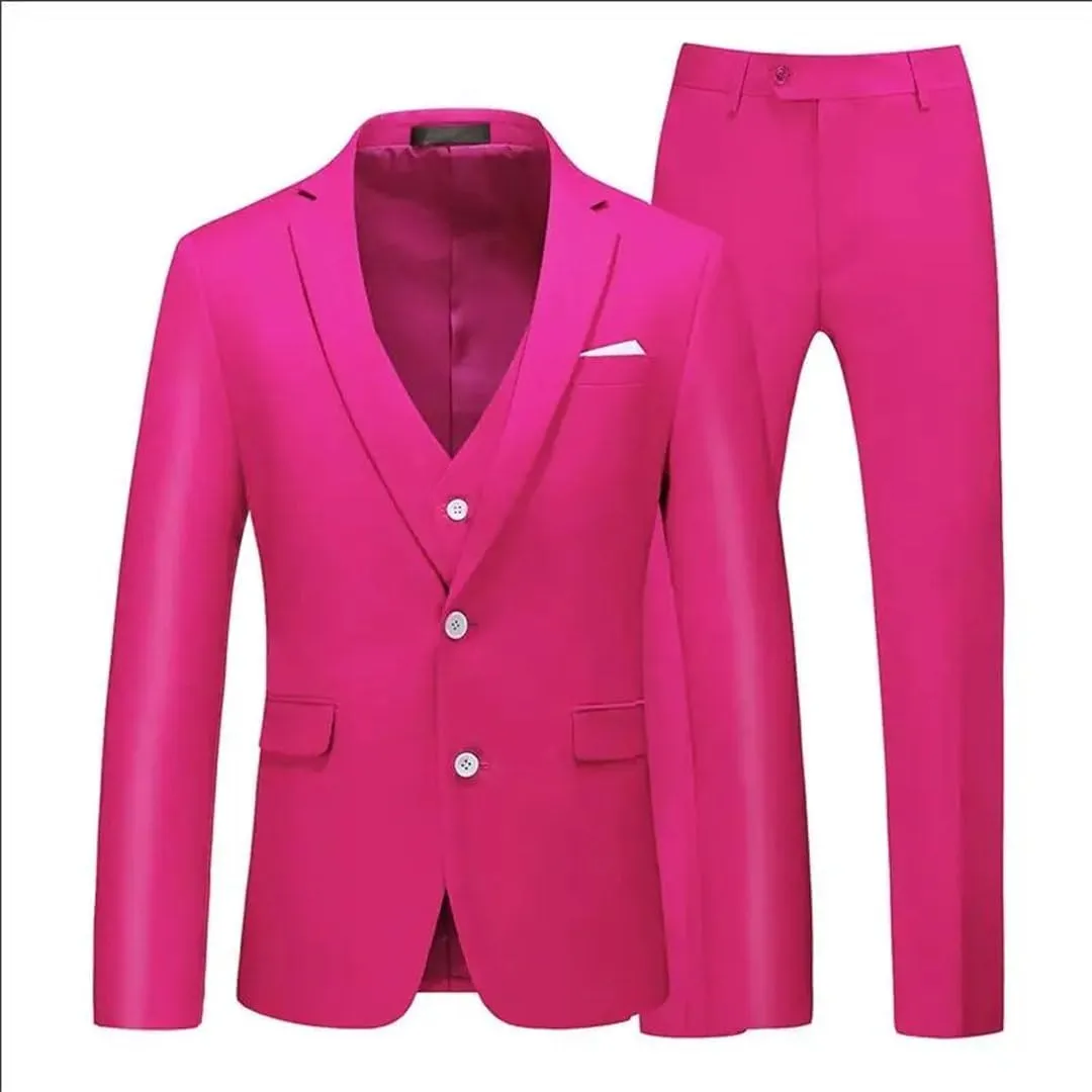 MenS Slim Fit 3 Piece Suit Two Button Jacket Vest and Pants for Formal Or Business Party Set