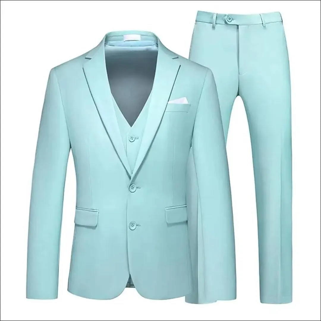 MenS Slim Fit 3 Piece Suit Two Button Jacket Vest and Pants for Formal Or Business Party Set