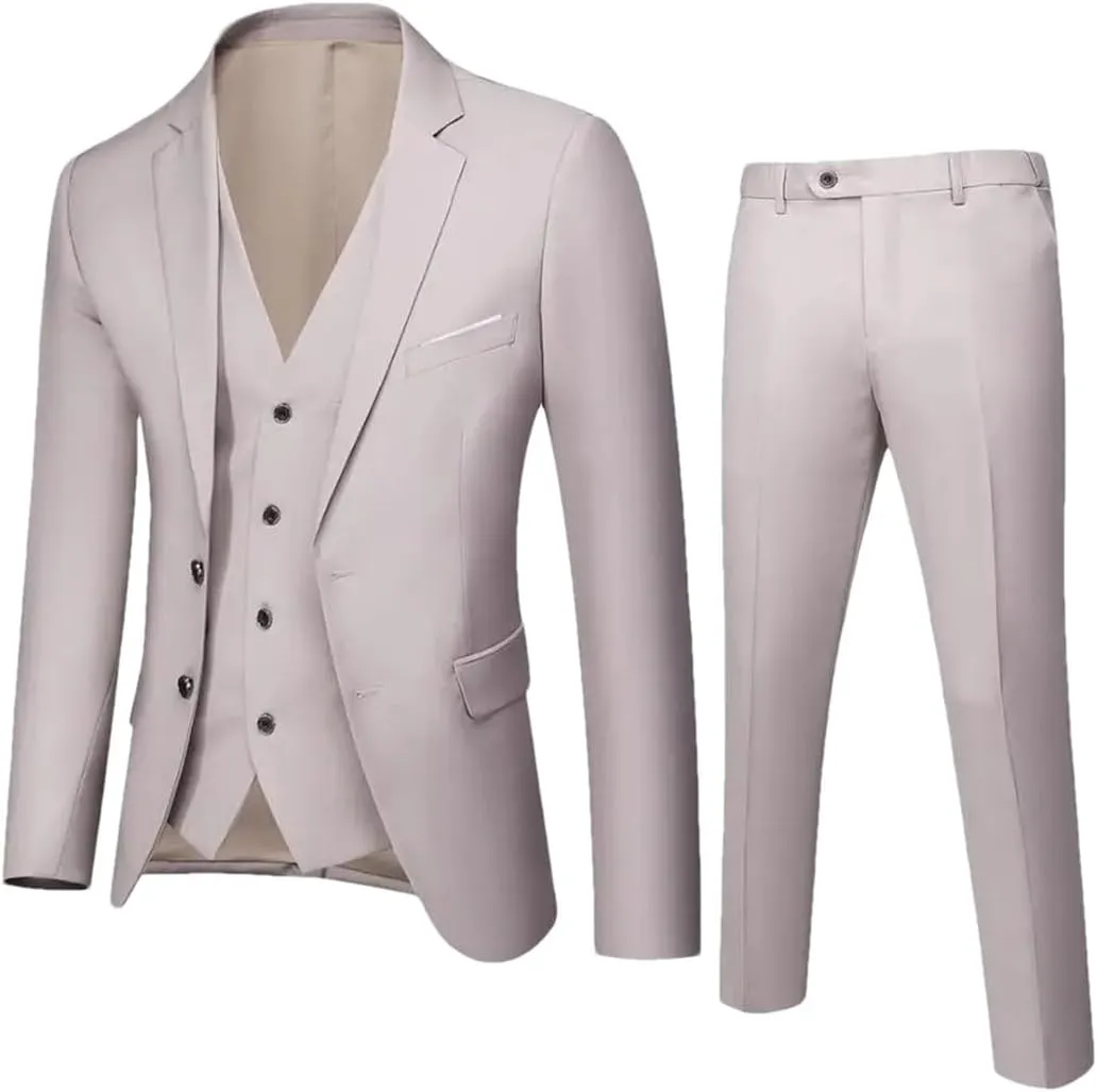 MenS Slim Fit 3 Piece Suit Two Button Jacket Vest and Pants for Formal Or Business Party Set