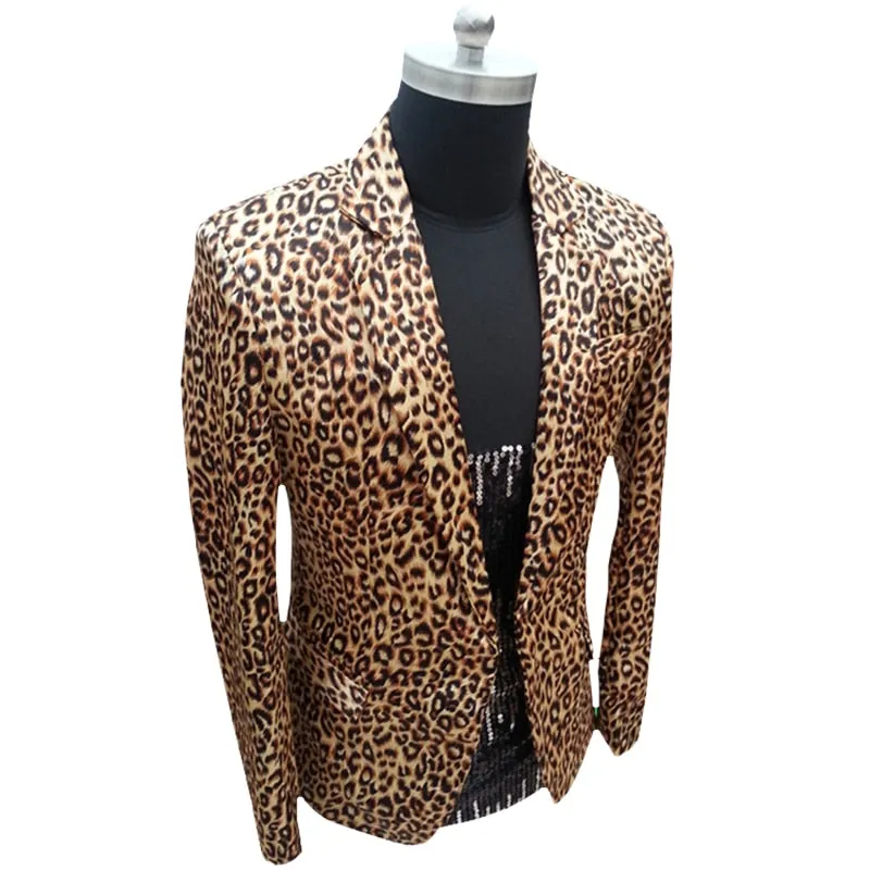Men's Slim Fit Blazer With Leopard Print | Plus Size