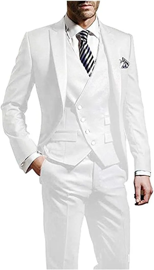 Men's Slim Fit Peak Lapel Suits 3 Pieces Wedding Suits for Men Groom Tuexdos