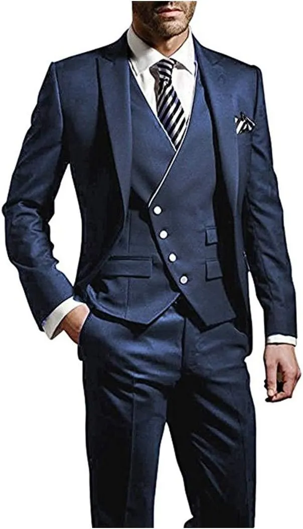 Men's Slim Fit Peak Lapel Suits 3 Pieces Wedding Suits for Men Groom Tuexdos