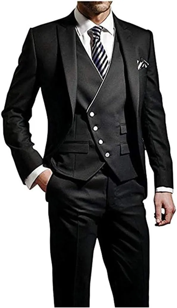 Men's Slim Fit Peak Lapel Suits 3 Pieces Wedding Suits for Men Groom Tuexdos