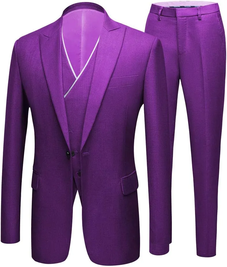 Men's Slim Fit Peak Lapel Suits 3 Pieces Wedding Suits for Men Groom Tuexdos
