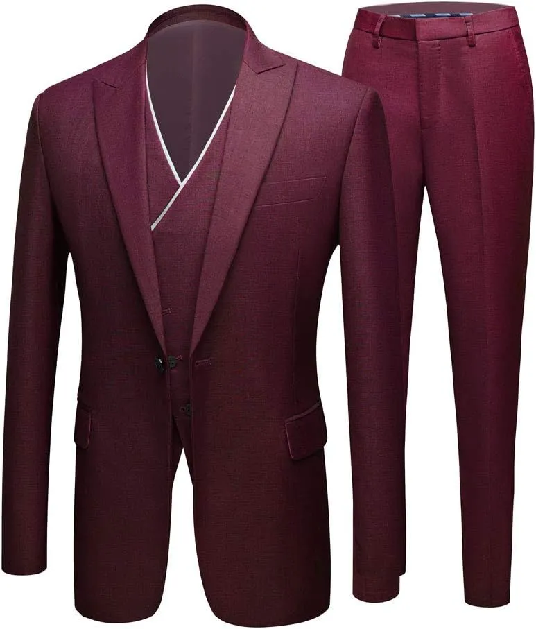 Men's Slim Fit Peak Lapel Suits 3 Pieces Wedding Suits for Men Groom Tuexdos