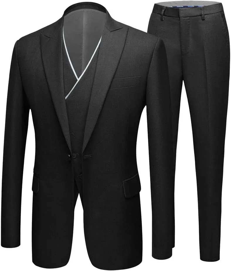 Men's Slim Fit Peak Lapel Suits 3 Pieces Wedding Suits for Men Groom Tuexdos