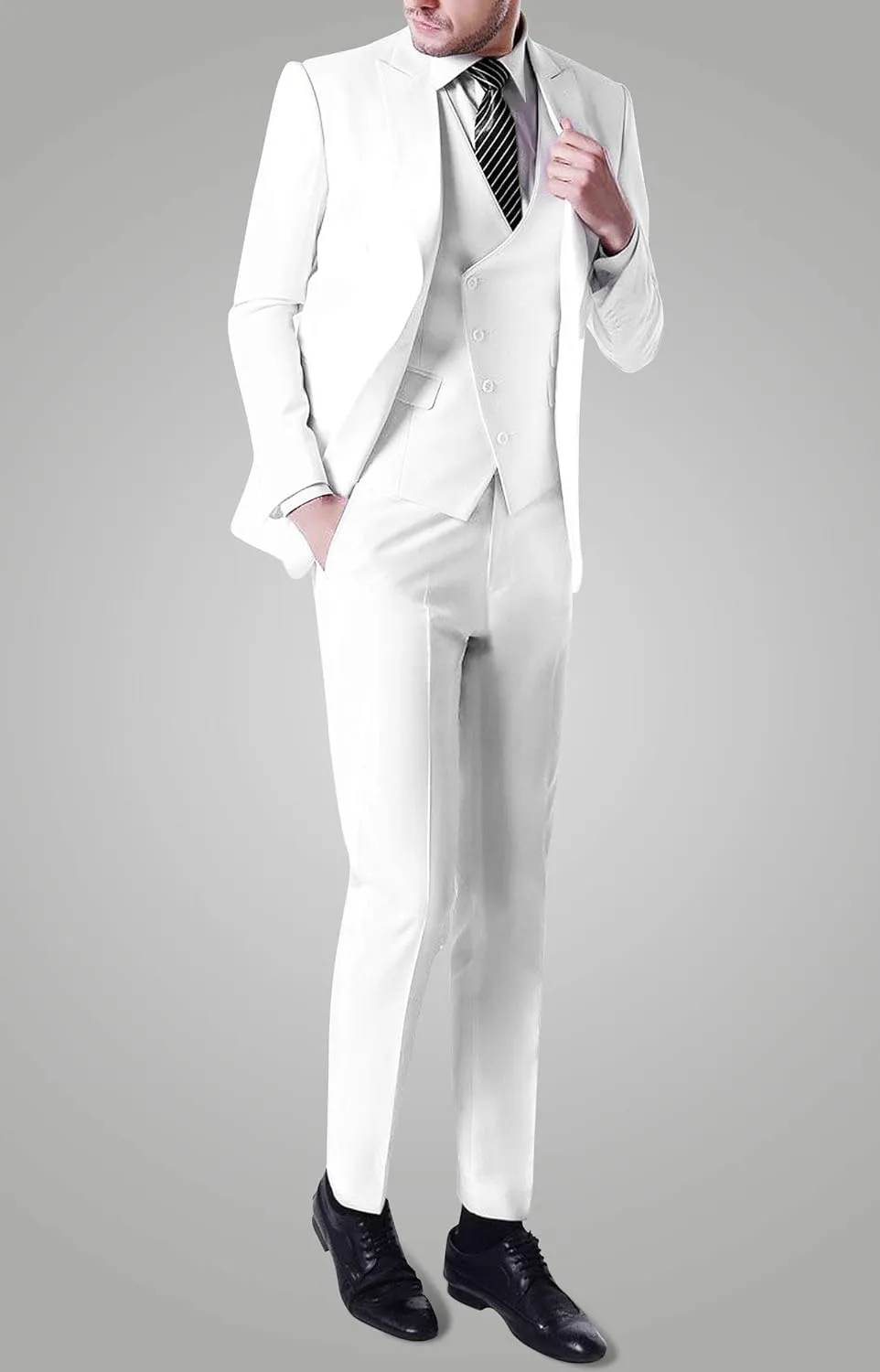 Men's Slim Fit Peak Lapel Suits 3 Pieces Wedding Suits for Men Groom Tuexdos