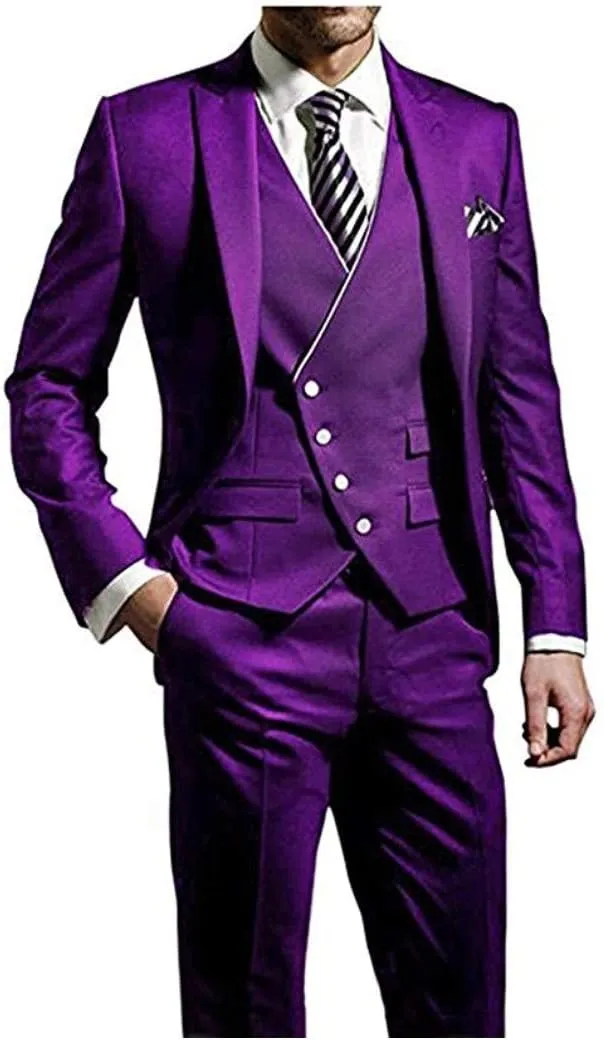 Men's Slim Fit Peak Lapel Suits 3 Pieces Wedding Suits for Men Groom Tuexdos