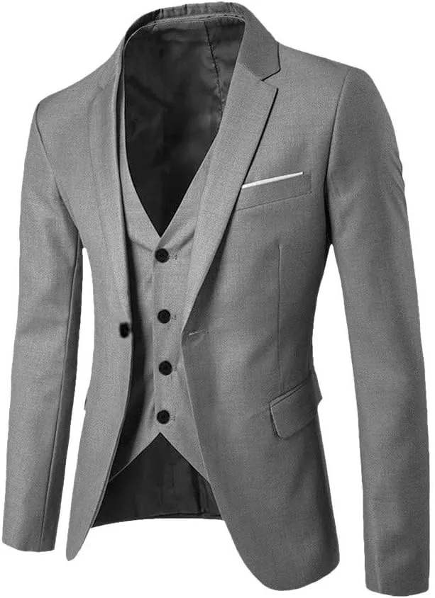 Mens Slim Fit Suit Blazer Dress Business Wedding Party Jacket Vest & Pant Jacket Vest Pants with Tie Men Tuxedo Suit Set