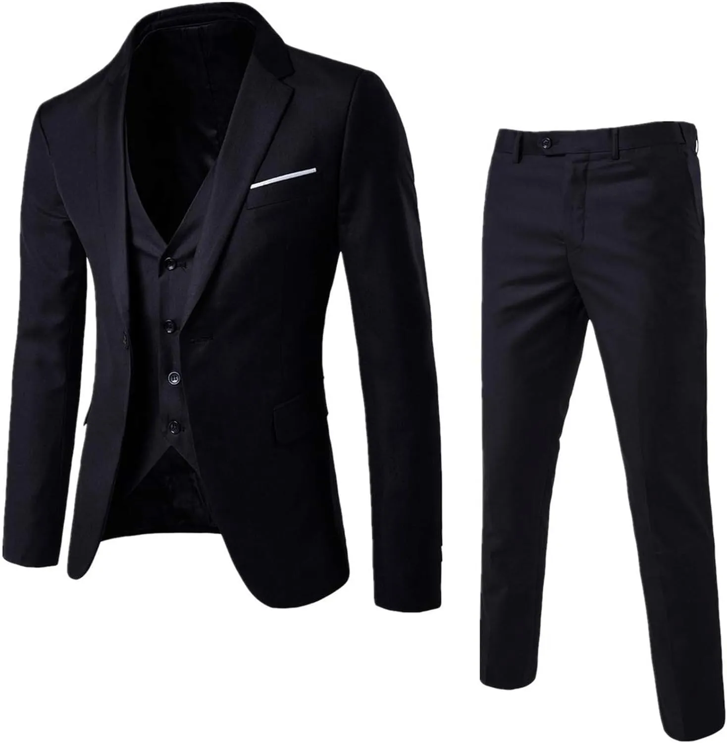 Mens Slim Fit Suit Blazer Dress Business Wedding Party Jacket Vest & Pant Jacket Vest Pants with Tie Men Tuxedo Suit Set