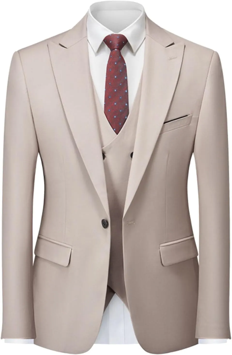 Men's Slim Fit Suit Clothes, 3-Piece One Button Blazer Dress Business Wedding Party Jacket Vest & Pant Outfits