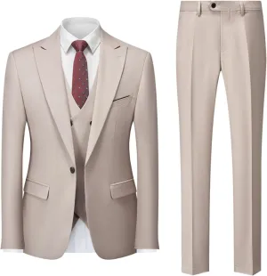 Men's Slim Fit Suit Clothes, 3-Piece One Button Blazer Dress Business Wedding Party Jacket Vest & Pant Outfits