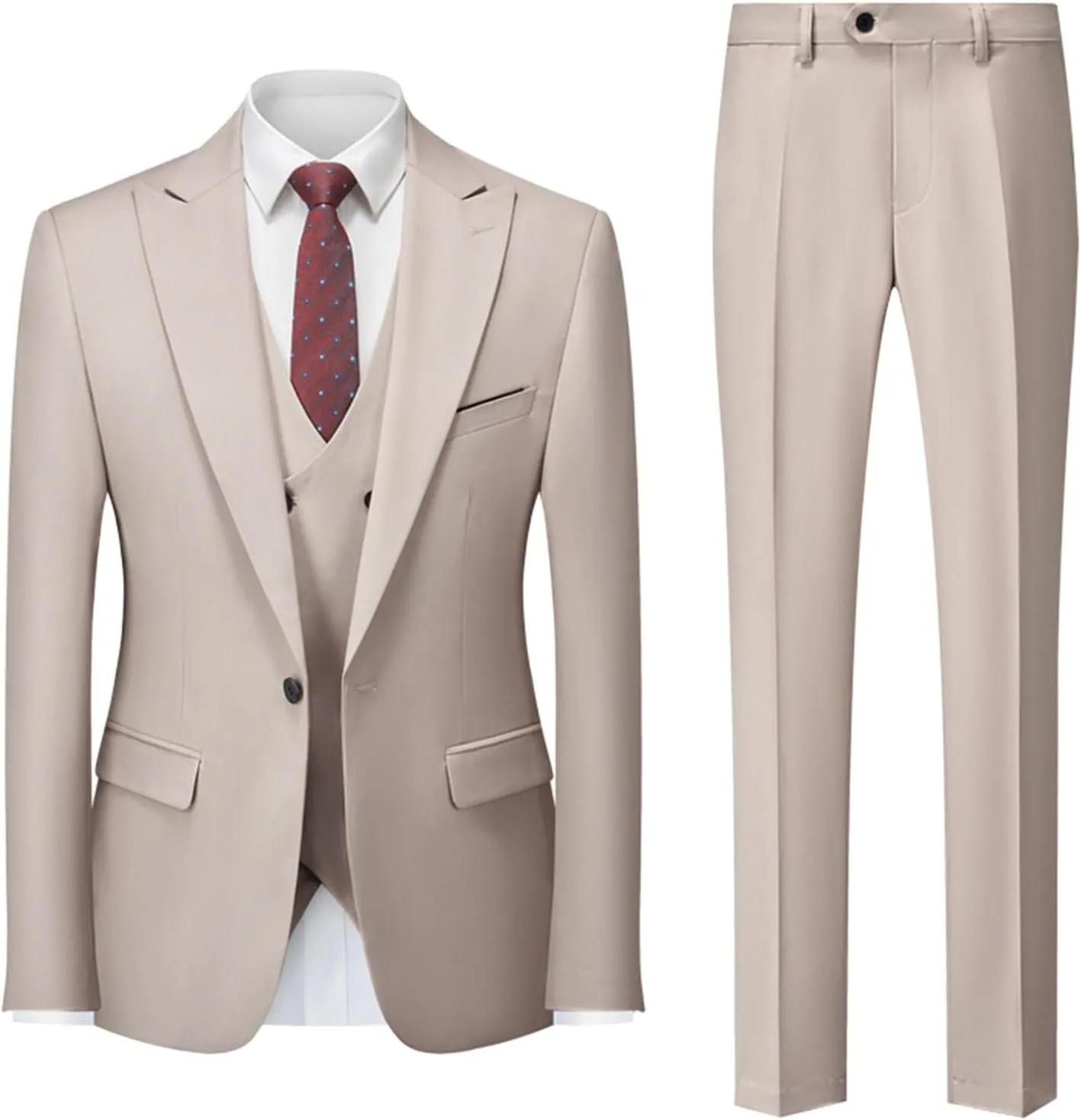 Men's Slim Fit Suit Clothes, 3-Piece One Button Blazer Dress Business Wedding Party Jacket Vest & Pant Outfits