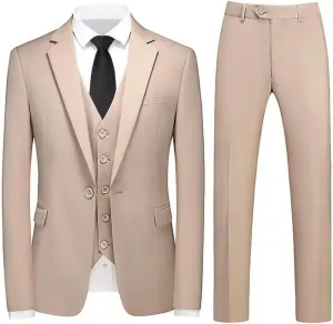 Mens Slim Fit Suits 3 Piece One Button Formal Dress Suits Wedding Groomsmen Prom Tuxedo Suits Blazer Pants Vest Set