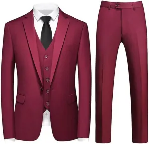 Mens Slim Fit Suits 3 Piece One Button Formal Dress Suits Wedding Groomsmen Prom Tuxedo Suits Blazer Pants Vest Set