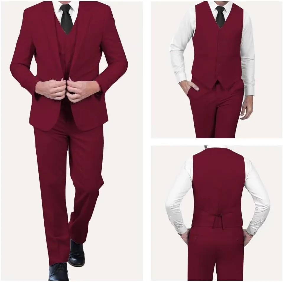 Mens Slim Fit Suits 3 Piece One Button Formal Dress Suits Wedding Groomsmen Prom Tuxedo Suits Blazer Pants Vest Set
