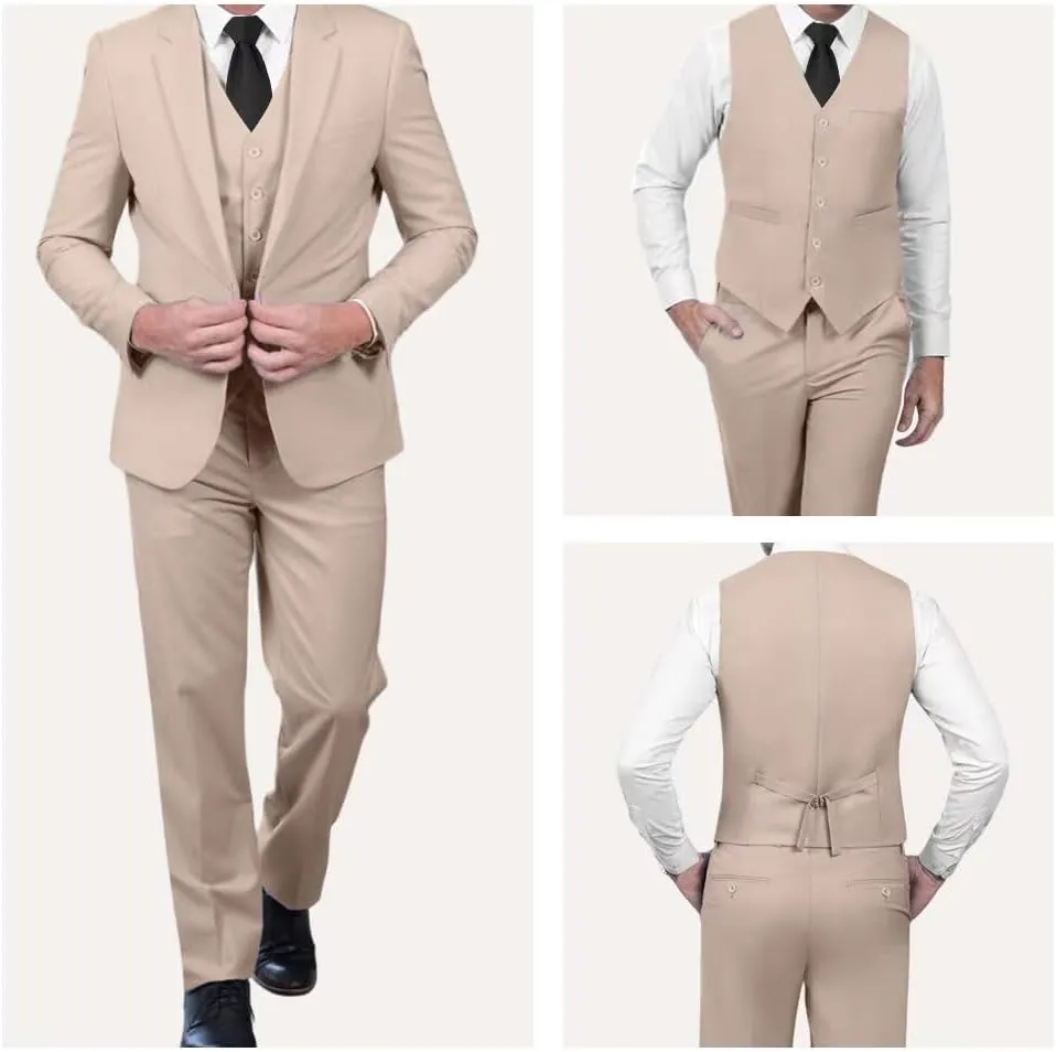 Mens Slim Fit Suits 3 Piece One Button Formal Dress Suits Wedding Groomsmen Prom Tuxedo Suits Blazer Pants Vest Set