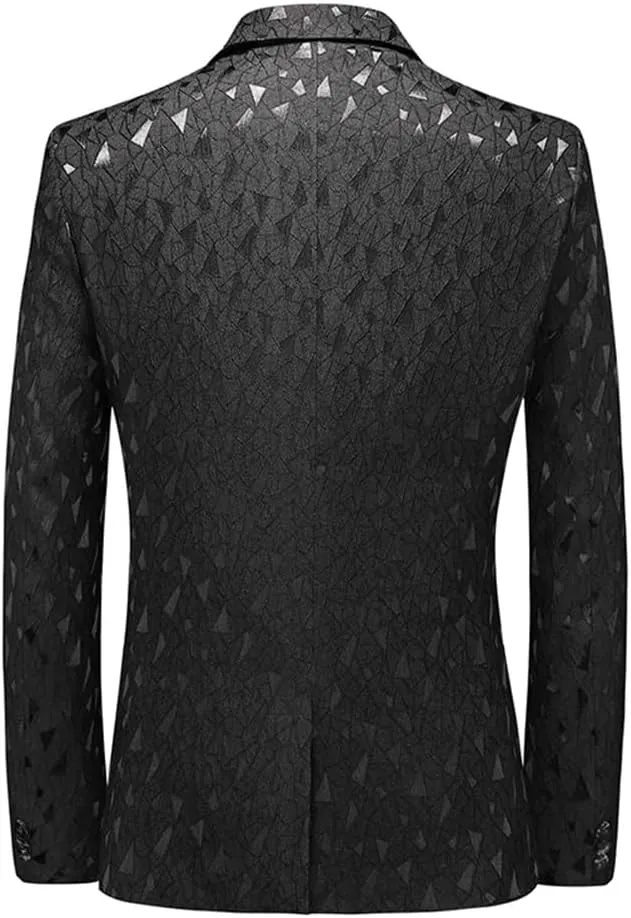 Mens Slim Fit Wedding Party Dress Blazer Single Breasted Suit Jacket Jacquard Tuxedo Blazer