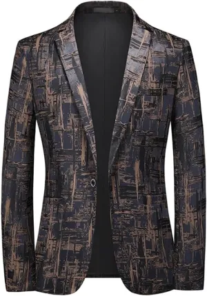 Mens Slim Fit Wedding Party Dress Blazer Single Breasted Suit Jacket Jacquard Tuxedo Blazer