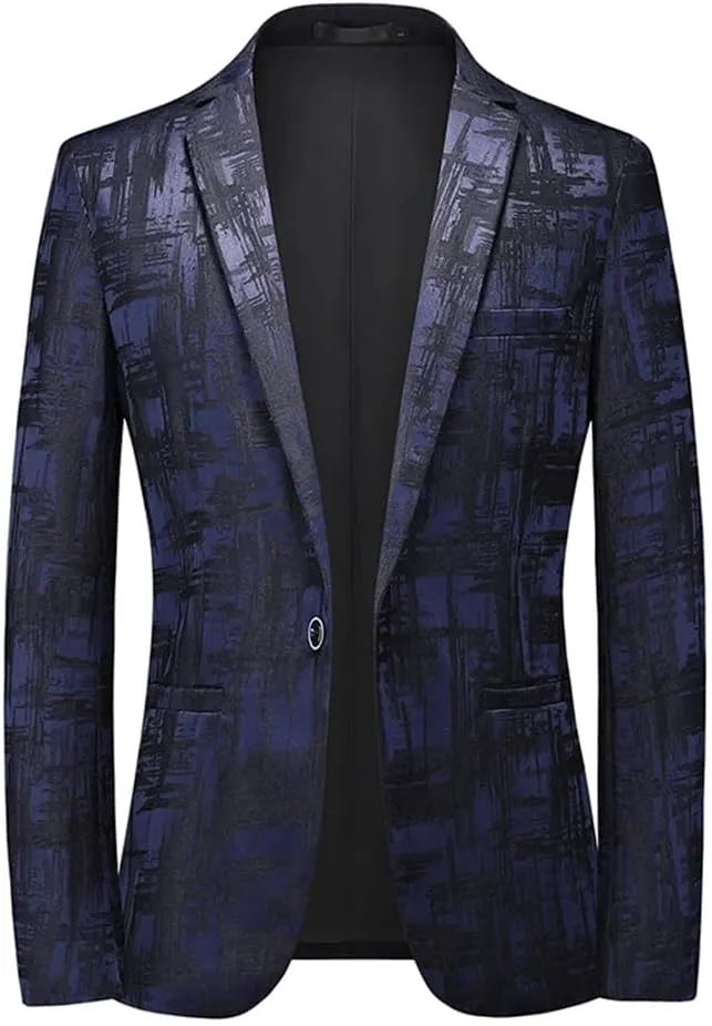 Mens Slim Fit Wedding Party Dress Blazer Single Breasted Suit Jacket Jacquard Tuxedo Blazer