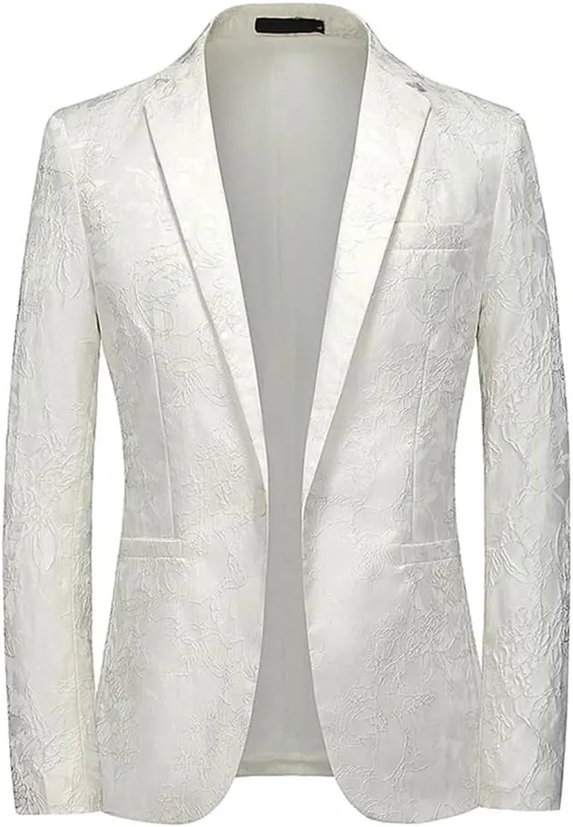 Mens Slim Fit Wedding Party Dress Blazer Single Breasted Suit Jacket Jacquard Tuxedo Blazer