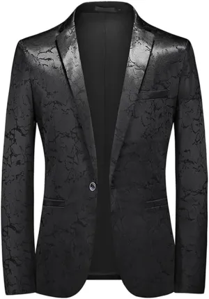 Mens Slim Fit Wedding Party Dress Blazer Single Breasted Suit Jacket Jacquard Tuxedo Blazer