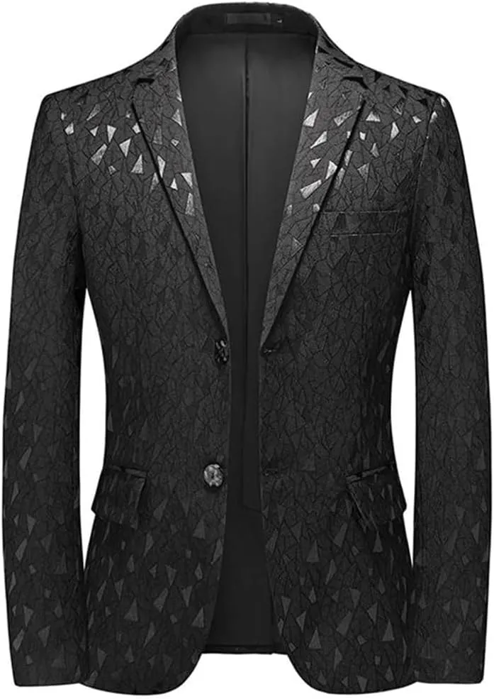 Mens Slim Fit Wedding Party Dress Blazer Single Breasted Suit Jacket Jacquard Tuxedo Blazer