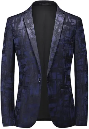 Mens Slim Fit Wedding Party Dress Blazer Single Breasted Suit Jacket Jacquard Tuxedo Blazer