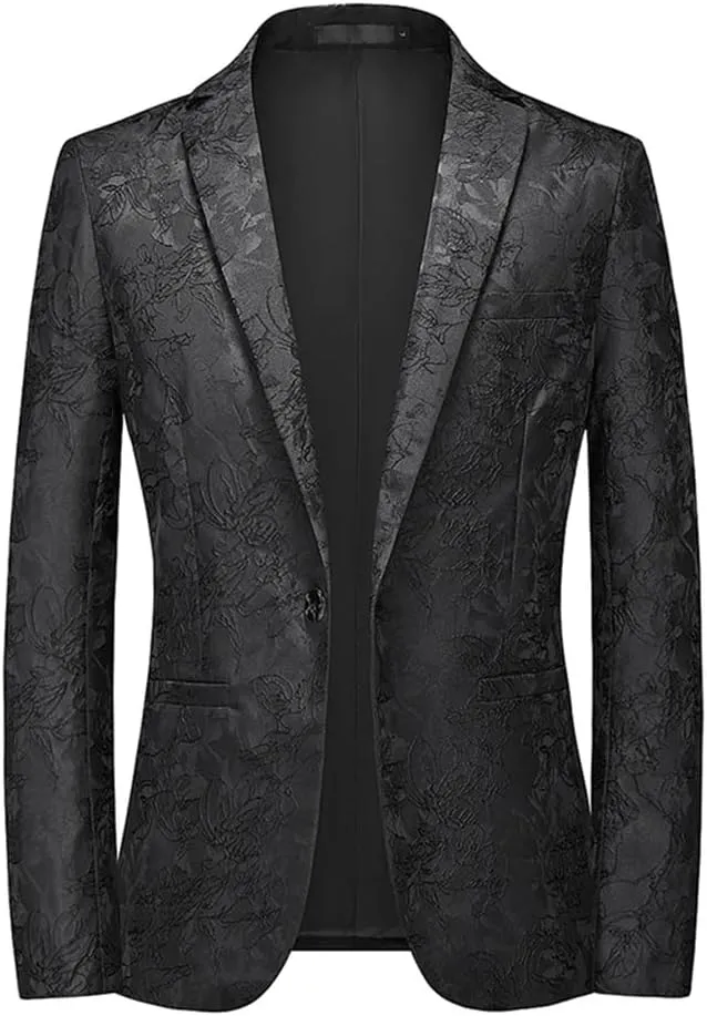 Mens Slim Fit Wedding Party Dress Blazer Single Breasted Suit Jacket Jacquard Tuxedo Blazer