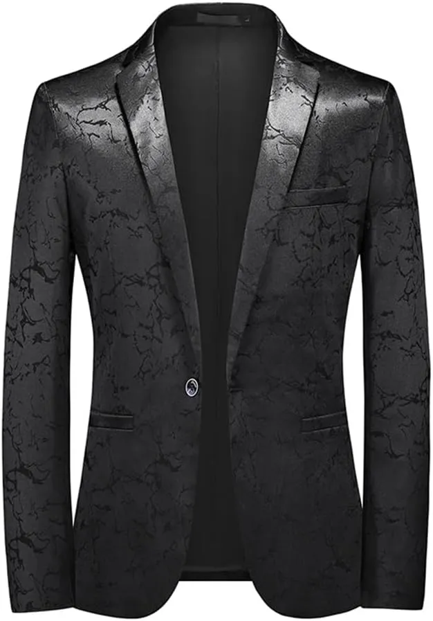 Mens Slim Fit Wedding Party Dress Blazer Single Breasted Suit Jacket Jacquard Tuxedo Blazer