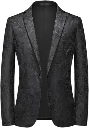 Mens Slim Fit Wedding Party Dress Blazer Single Breasted Suit Jacket Jacquard Tuxedo Blazer