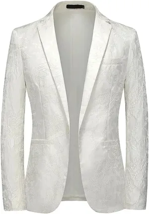 Mens Slim Fit Wedding Party Dress Blazer Single Breasted Suit Jacket Jacquard Tuxedo Blazer