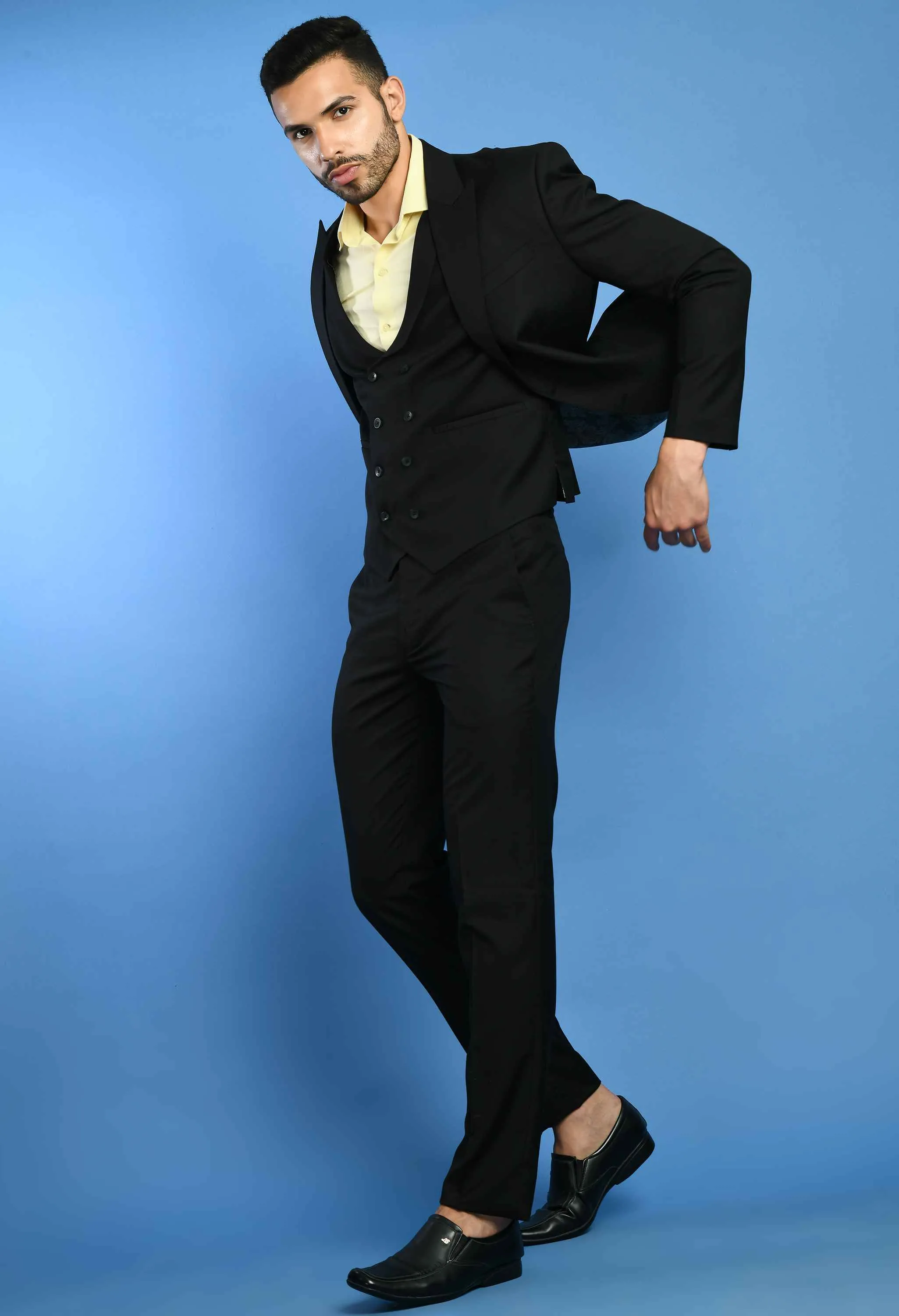 Men's Solid Black Terry Rayon 3Pc Suit