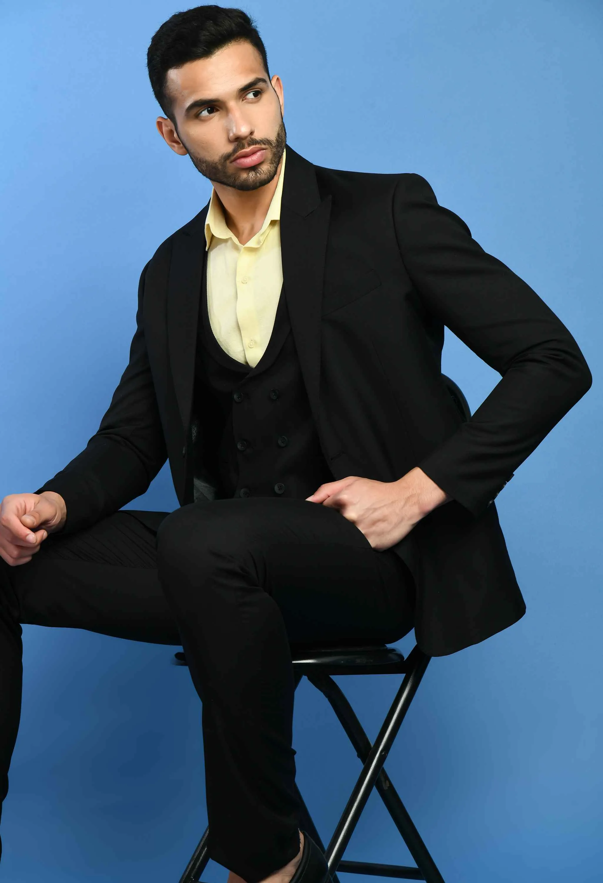 Men's Solid Black Terry Rayon 3Pc Suit