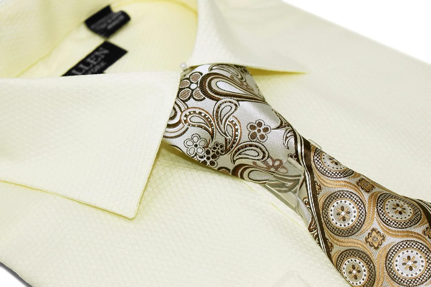 Men's Solid Micro Pattern Regular Fit Dress Shirts with Tie Hanky Cufflinks French Cuffs Combo