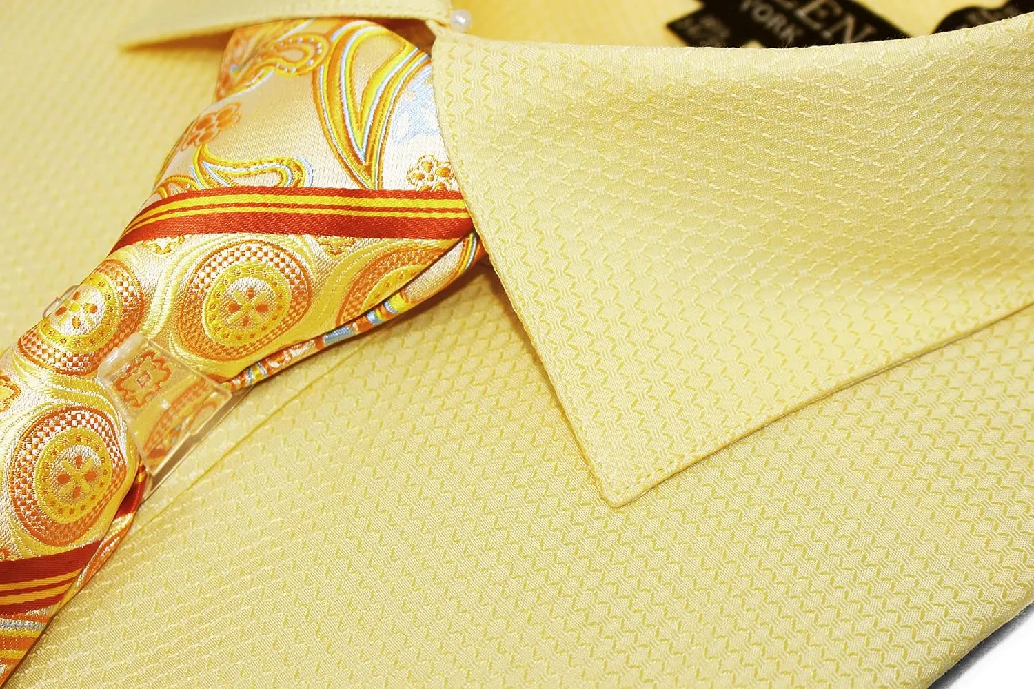 Men's Solid Micro Pattern Regular Fit Dress Shirts with Tie Hanky Cufflinks French Cuffs Combo