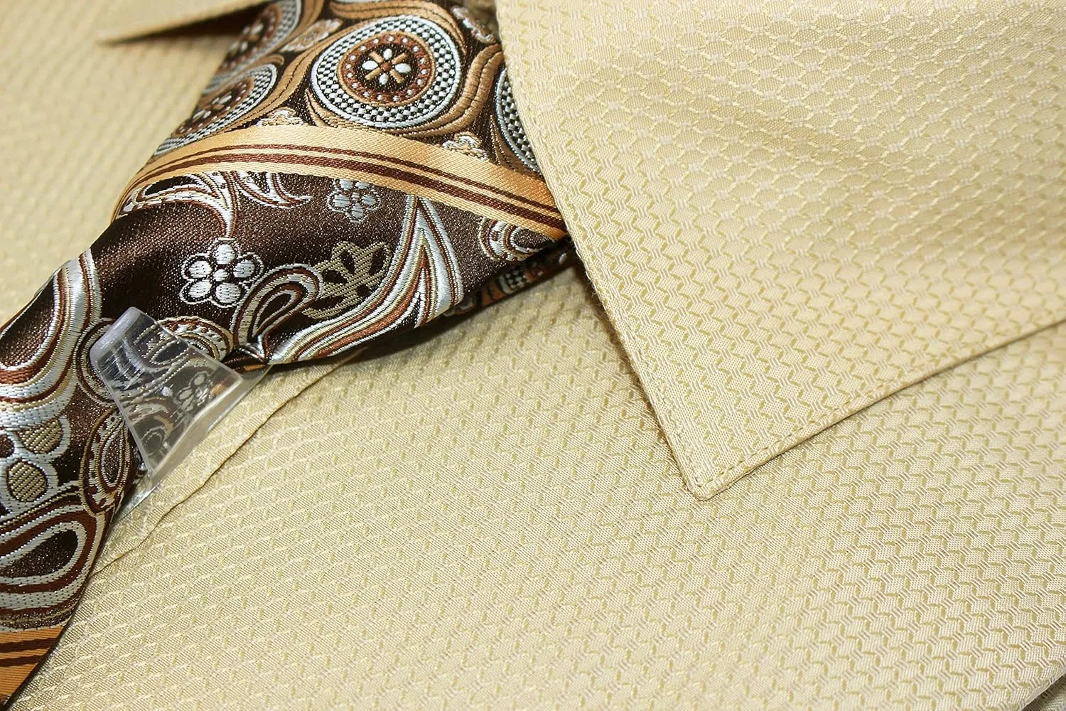 Men's Solid Micro Pattern Regular Fit Dress Shirts with Tie Hanky Cufflinks French Cuffs Combo