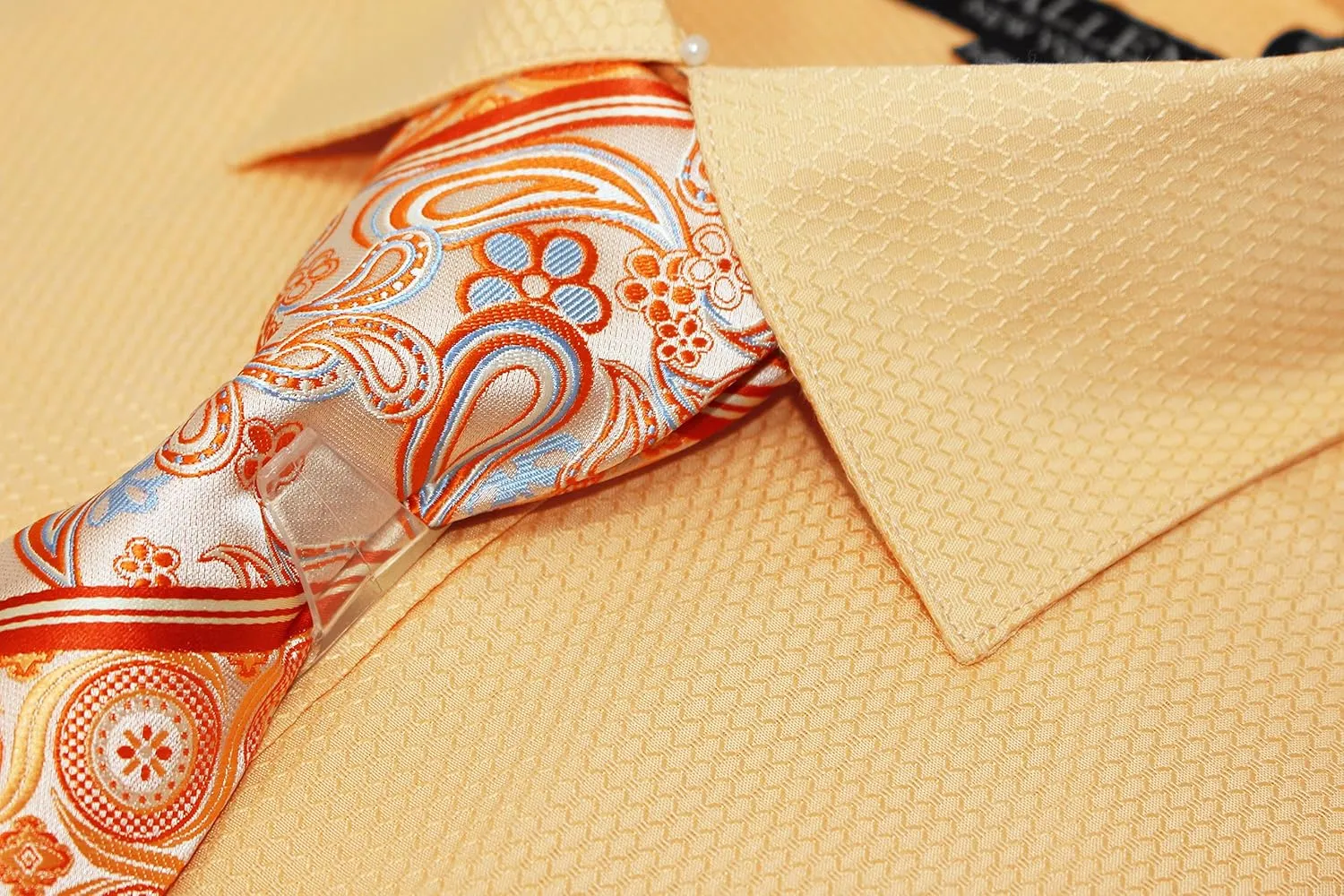 Men's Solid Micro Pattern Regular Fit Dress Shirts with Tie Hanky Cufflinks French Cuffs Combo