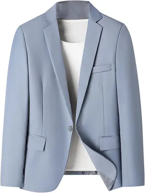 Men's Sport Coats Blazers Blazer Regular Fit One Button Single Breasted Solid Suit Jacket with 2 Pockets Light Blue