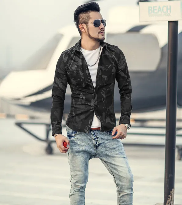 Men's Spring Vintage Denim Casual Camouflage Shirt