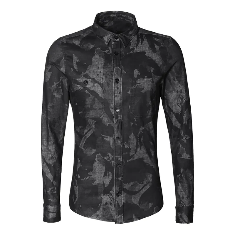 Men's Spring Vintage Denim Casual Camouflage Shirt