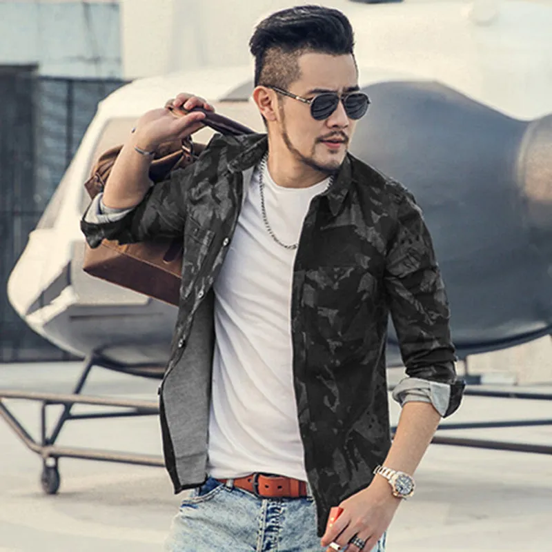 Men's Spring Vintage Denim Casual Camouflage Shirt