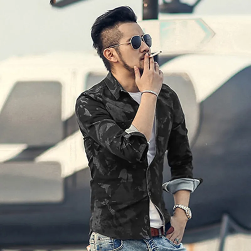Men's Spring Vintage Denim Casual Camouflage Shirt