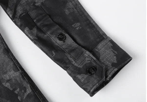 Men's Spring Vintage Denim Casual Camouflage Shirt