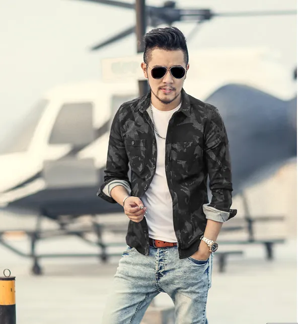 Men's Spring Vintage Denim Casual Camouflage Shirt