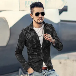 Men's Spring Vintage Denim Casual Camouflage Shirt
