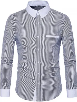Mens Stretch Vertical Striped Button Down Dress Shirts Long Sleeve Comfort Slim Fit Business Work Office Shirts
