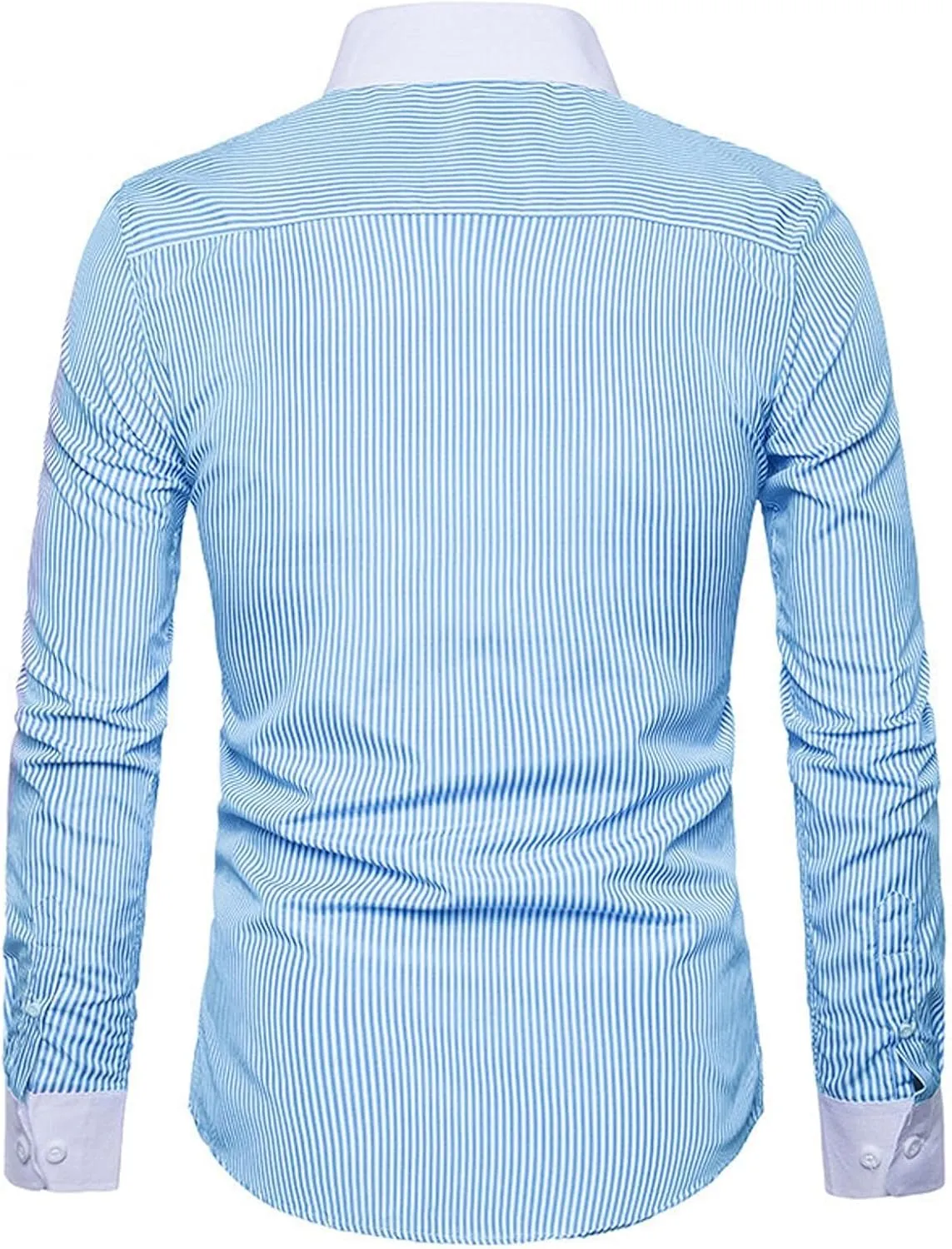 Mens Stretch Vertical Striped Button Down Dress Shirts Long Sleeve Comfort Slim Fit Business Work Office Shirts